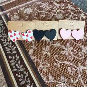 3 pairs of heart earrings
